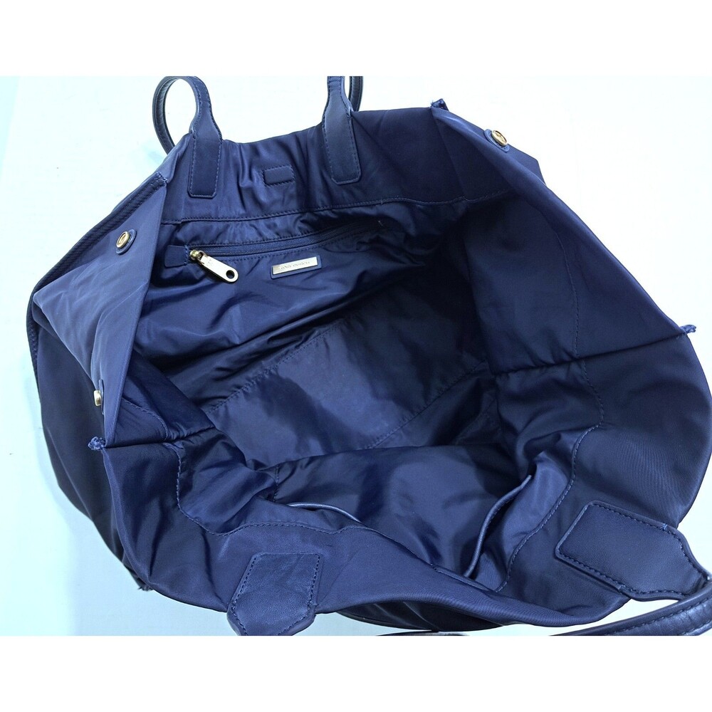 Tory Burch Ella Nylon Leather Logo Tote Bag Blue Shoulder - Picture 9 of 10